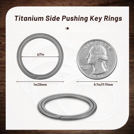 Batiyeer 6 Pack Titanium Key Ring Side Pushing Key Rings Quick Release Ring Labor Saving Side Pushing Organizer Kit for Keychains Dog ID Collar Tag Flashlight Men Women, 28 mm