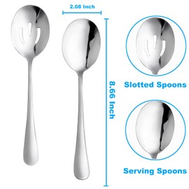 6 Pieces Serving Spoons Set, 8.7 Inch, Includes 3 Serving Spoons and 3 Slotted Spoon, Large Stainless Steel Buffet Banquet Utensils Cutlery Set for Home, Kitchen