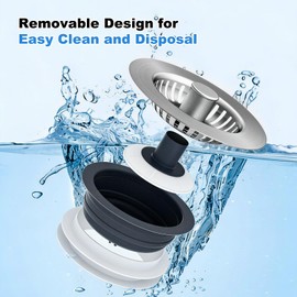 Universal Kitchen Sink Drain Stopper Combo 3 in 1 Pop-up Stainless Steel Sink Strainer for US Standard 3-1/2 inch Drain Filter, Smooth Handle for Easy Clean, Anti-Clog