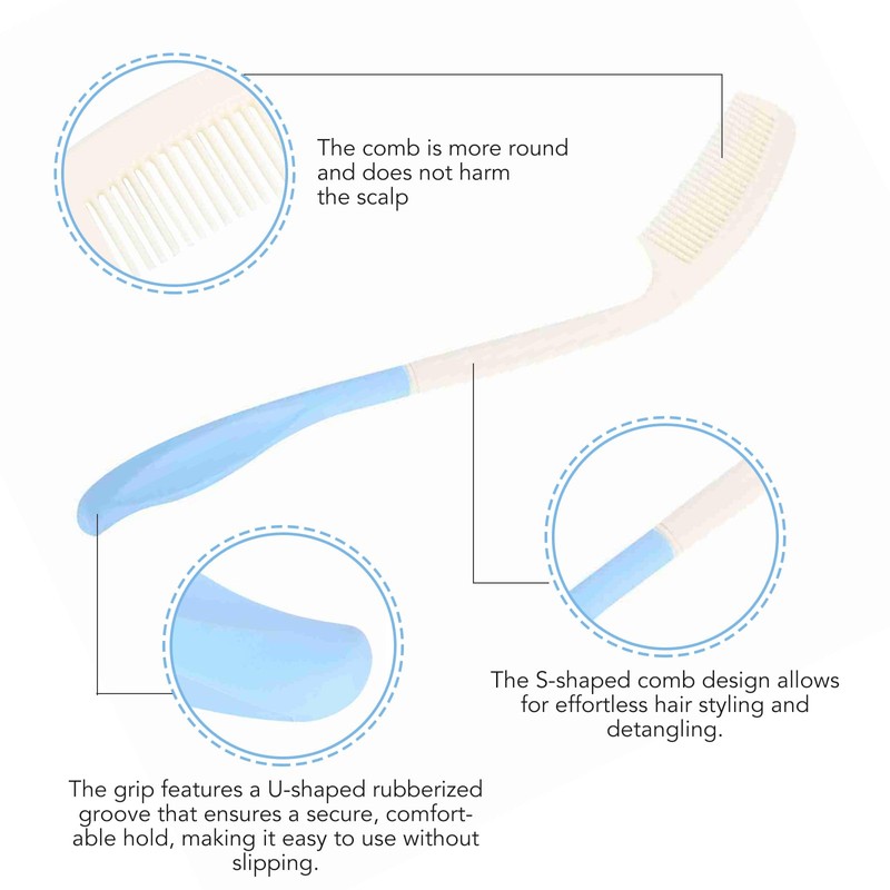 Long Comb Set with Soft Brush - Ergonomic Anti-slip Handle,