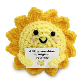 Positive Sonne mit Inspirierender Karte Positive Geschenke Pocket Hug Sonne Emotional Support Strickpuppe aus Wolle Handgefertigt Gehäkelt Geschenke für Frauen Geburtstag Weihnachten Häkelsonne