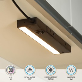 TORCHSTAR LED Under Cabinet Lighting 3CCT, 12 Inch 8W 540LM, Hardwired & Plug-in, 3 Color Selectable CRI90 120V ETL Listed Dimmable Under Counter Lights for Kitchen, Bronze Aluminum Housing, 2 Pack