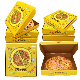 HAISENGO 12 PCS Pizza Boxes, 9 x 9 Inch Kraft Corrugated Pizza Boxes Printing Cardboard Boxes Takeout Containers Takeaway Shipping Storage Boxes for Pizza, Cookies, Food