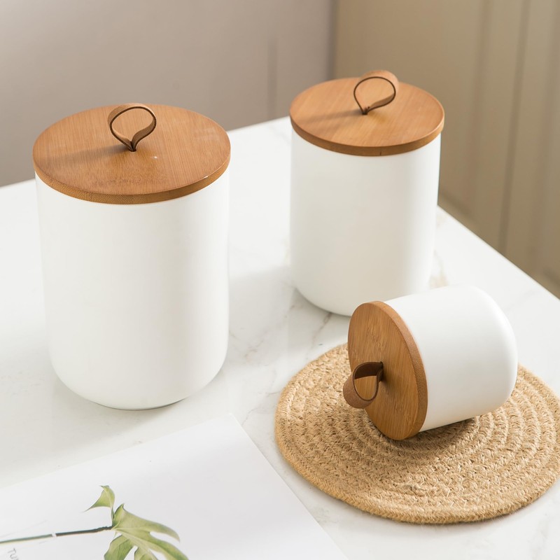 Kendiis Canister Sets for Kitchen, White Ceramic Kitchen Canisters for