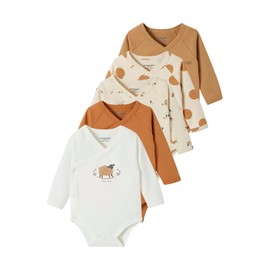 Vertbaudet Pack of 5 Baby Wrap Bodysuits Made of Organic Cotton Oeko-Tex Grey Beige 74, Grey-beige