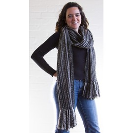 Tumia LAC Tumia LAC - Striped Thick, Extra Long Luxurious Scarf - Handmade and Very Warm - Unisex - Grey