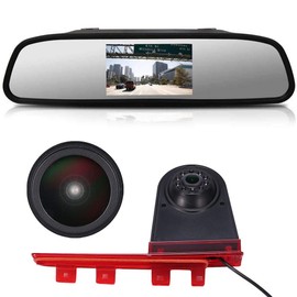 1280 x 720 Pixels Third 3rd Brake Light Rear View Camera Brake Light Rear View Waterproof + 4.3 Inch Car Reverse Screen for VW T5 Multivan T6 Caravelle Tailgate High Roof Transporter Business MPV SUV