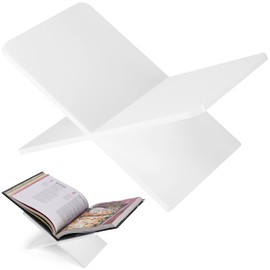 DECORANY Acrylic Book Holder 11 x 7 x 6 in Open Large Book Display Stand for Cookbook Art Book Bible Guest Book, 2-Piece Coffee Table Book Stand for Reading (White, Opaque)