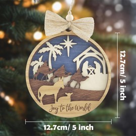 Nativity Wood 3D Layered Christmas Ornament, Wooden Christmas Religious Decoration Christ Nativity of Jesus Ornament with Hangable Hole for Home Decoration Christmas Nativity Ornaments