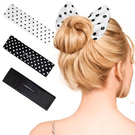 3 PCS Deft Hair Bun Maker, Bun Maker, Flexible Donut Twister for Hair Curling and Bun Shaping, Invisible Nets, Easy to Use, Secure Hold All-Day (Black, Polka Dots)
