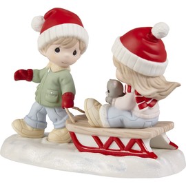 Precious Moments Christmas Figurine | You Make My Days Brrr-FECT Bisque Porcelain Figurine | Boy & Gir Sledding | Holiday Decor & Gift | Hand-Painted