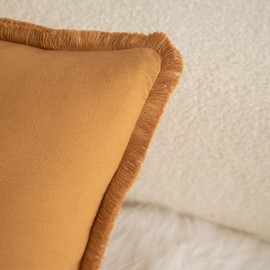 Mandioo Set of 2 Neutral Cotton Tassels Cushion Covers, 45 x 45 cm, Decorative Cushion Covers, Boho Sofa Cushion Cover for Couch, Sofa, Bedroom, Living Room, Home Decoration, Orange