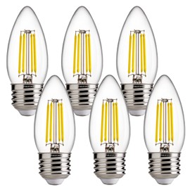FLSNT Dimmable LED Candelabra Bulbs, 60W Equivalent LED Chandelier Light Bulbs, 5000K Daylight, E26 Base, 550LM, 6 Pack UL,CA65 Listed.