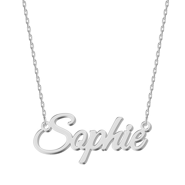 UMAGICBOX Personalized Silver Name Necklace Sophie - Customizable Engraved Stainless