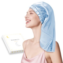 townssilk Silk Bonnet for Sleeping, 100% 22 Momme Mulberry Silk for Women, Luxurious, Breathable, Sits Safe Overnight & Pressure Free, Ideal for Long & Curly Hair - IceBlue 58cm