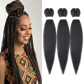 3 Packs Pre Stretched Braiding Hair Yaki 20inch Ombre Crochet Hair Easy to Braid Box Jambo Braids Hot Water Setting 4# Dark Brown