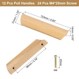 sourcing map 12Pcs Wood Drawer Pulls Handles, 96mm/3.78" Hole Spacing Beech Wood Cabinets Drawer Knobs Pull Handles for Kitchen Cabinets Dresser Furniture, Wood Color