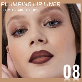 JUAAZIN Maroon Matte Lip Liner Pencil, Plump Lip Liners Long-Lasting Creamy Formula, With Silicone Smudger for Define Contours & Sculpting Lip, Waterproof Non-Staining Crayon Lip Liner 08#