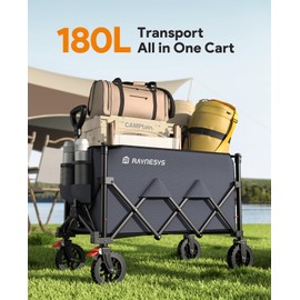 Wagons Carts Foldable, Collapsible Foldable Wagon 330lbs Capacity, 180L Large Capacity Foldable Wagon with All-Terrain Wheels,Heavy Duty Utility Wagon Cart with Brakes for Beach Camping Shopping, Grey
