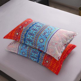 Pangzi Bohemian Retro Bedding Sheet Set,1 Fitted Sheet, 1 Flat, 2 Pillow Cases - 4 Piece (King, A)