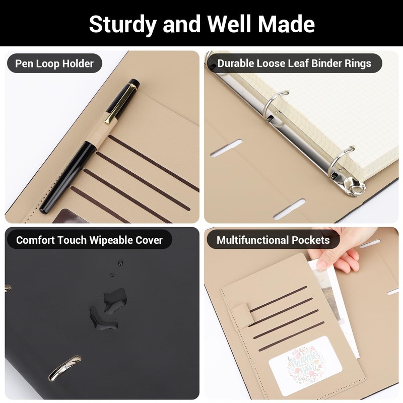 Yarotm Leather Notebook A4 - Ring Binder Squared Paper Notebook