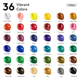 Acrylic Paint Set with 12 Art Brushes, 36 Colors (2 oz/Bottle) Acrylic Paint for Painting Canvas, Wood, Ceramic and Fabric, Paint Set for Beginners, Students and Professional Artist, Rich Pigments