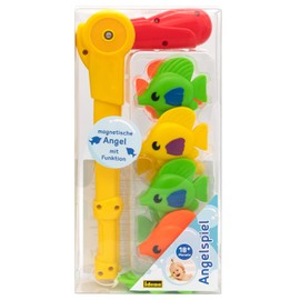 Idena 40616 Bath Toy Set for Children, 8-Piece Water Toy with Colourful Rubber Fish and Functional Magnetic Rod