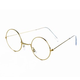 4E's Novelty Gold Metal Round Glasses, Fake Non Prescription Kids Circle 100 Day of School Costume Glasses for Boys & Girls, Old Man Lady Dress Up Granny Accessories