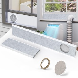 Memrita Portable Air Conditioner Window Vent Kit with Insulation Foam Panels, Adjustable Portable AC Window Vent Seal Kit with Mesh Guard, Heat Insulation & Keep Out Leaves, Fit 5" Diameter Hose