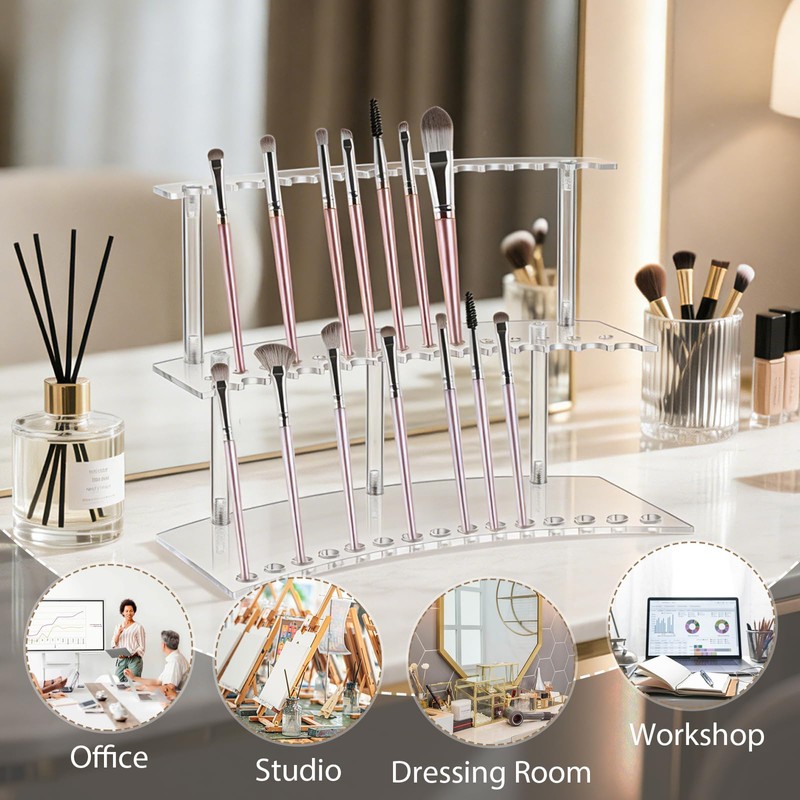 Acrylic Pen Display Stand, 2-Tier, 30 Slots, 1.3cm Wide Slots