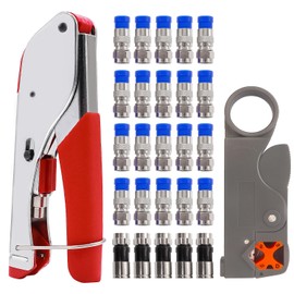 mxuteuk RG59 RG6 Coax Cable Crimper Tool Kit Coaxial Compression Tool Fitting Wire Stripper With 25pcs F Type RG6 Compression Connectors