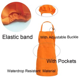 CWFUN Kids-Child's Orange Apron and chef hat Set,Aprons for Kids-Boys Girls Adjustable Aprons-Children Kid's Kitchen Cooking and Baking Wear(4-12 Years Old) (Orange, Large)