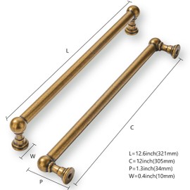 khtumeware 5 Pack 12 Inch Hole Center Antique Brass Cabinet Pulls Heavy Duty Solid Cabinet Handles cabinets Dressers Kitchens Handles Bathroom cabinets