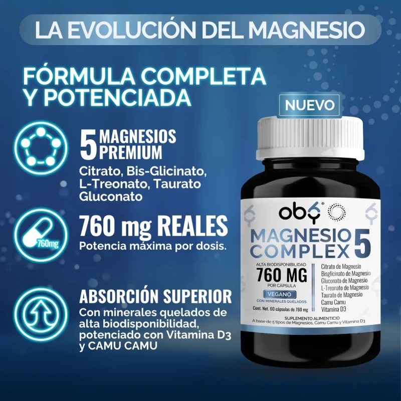 Oby Magnesio Complex Citrato Glicinato Treonato Taurato Gluconato Oxido Minerales