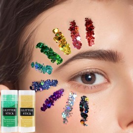 Purpurina para Cara, Brillo Corporal Cara Festival Glitter Face Glitter Stick, Cabello, Maquillaje de Larga Duración con Lentejuelas de Sirena, Maquillaje Halloween