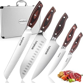 MOSFiATA Kitchen Knife Set-5Pcs, Professional Kitchen Chef’s Knives with Ultra Sharp Stainless Steel Blades, Bread Knife Cooking Knives Sets (silver)…