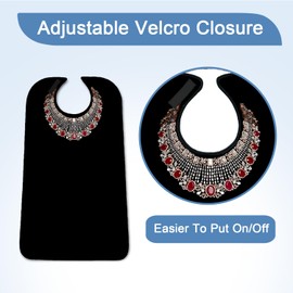 EpoBob 3 Pack Adult Bibs with Crumb Catcher, Washable and Adjustable Adult Bibs for Women Elderly Seniors Elegant Dazzling Necklace, Gold, Red