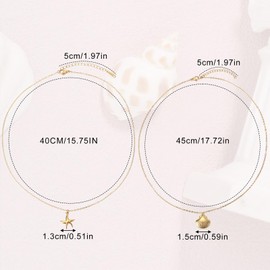 Mikovivi 2pcs Pendant Necklace for Women, Charming Shell Starfish Necklace Non-Changing Color Adjustable Stacking Pendant Jewelry Beach Decoration for Summer Vacation
