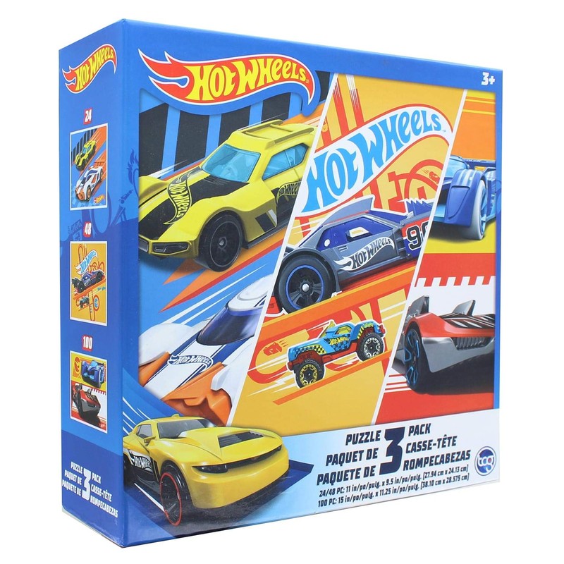 Hot Wheels 3 Pack Kids Puzzles (1X24PC, 1X 48PC, 1X100PC)