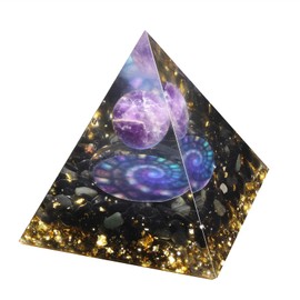 Nupuyai Healing Stone Crystal Pyramid, Gemstone Pyramid Decoration with Amethyst, Obsidian Stone for Yoga Meditation, Room, Living Room, Feng Shui Decor