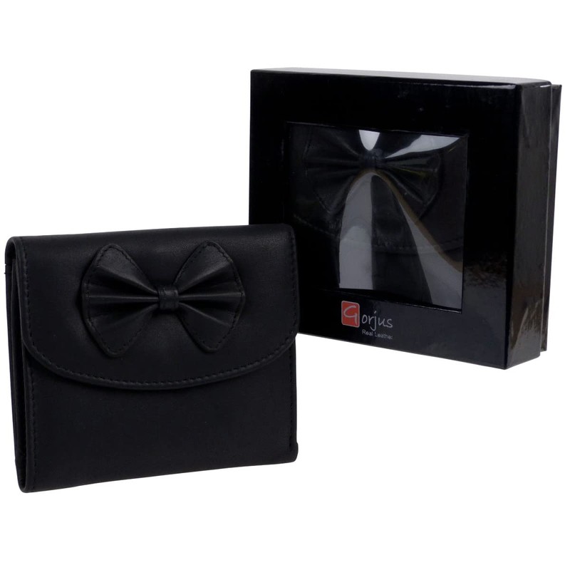 Gorjus Ladies Leather Wallet with Bow, black, Casual