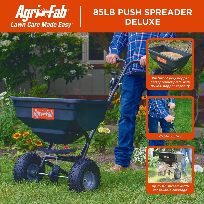 Agri-Fab 45-0531-AMZ 85lb Push Deluxe Broadcast Spreader for Seed,Fertilizer; Walk
