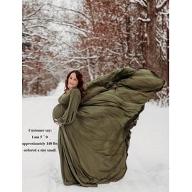Maternity Gown Bishop Sleeves Baby Shower Dress Wrap Side Slit Sweetheart Maxi Photo Shoot for Photography（Amygreen L ）