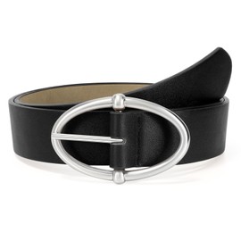 VONMELLI Womens Leather Belt for Jean Pant, Black Waist Ladies Belt for Fashion Dress with Sliver Pin Buckle S