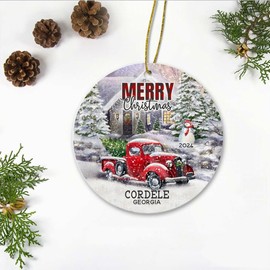Red Truck Ornaments for Christmas Tree 2024 - Merry Christmas Decorations Home with Name City Cordele Georgia Ornament - Our First Christmas Cordele GA Ornament 3" New Home
