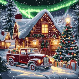 Christmas Paint by Numbers Kit for Adults, Red Truck Paint by Numbers Kits for Adults Beginners, Acrylic Painting for Home Wall Decor 16x16 inch