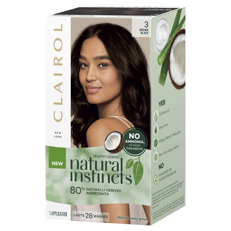 Clairol Natural Instincts Semi-Permanant Hair Colour, 3 Brown Black, Ammonia