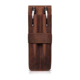 LONDO Two Compartment Genuine Leather Pen Case with Sleeve Cover