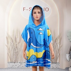 Kids Quick-Dry Cartoon Poncho Bath Towel 60*120/Dolphin 4ea