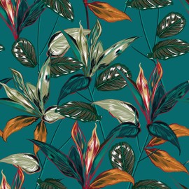 VaryPaper 17.7"x78.7" Exotic Tropical Wallpaper Stick and Peel Teal Blue Leaf Wallpaper Mural Decorative Leaf Contact Paper Self Adhesive Removable Vinyl Wallpaper for Bedroom Bathroom Walls Cabinets